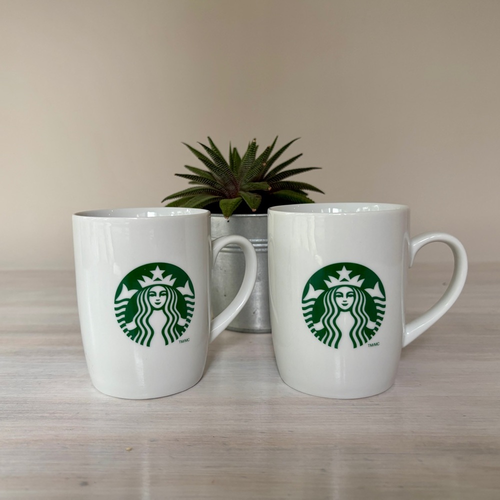 NWOT Set of Two Starbucks Green Logo White Mugs